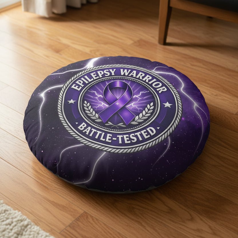 Epilepsy Warrior – Battle-Tested Round Floor Pillow - Decor, Pillows, Floor - EpiAl's Shop