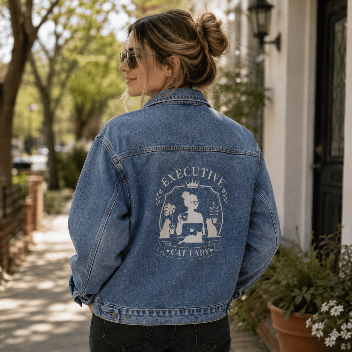Executive Cat Lady Denim Jacket | Oversized Cat Lover Jean Jacket - Clothing, Women, Jackets - EpiAl's Shop