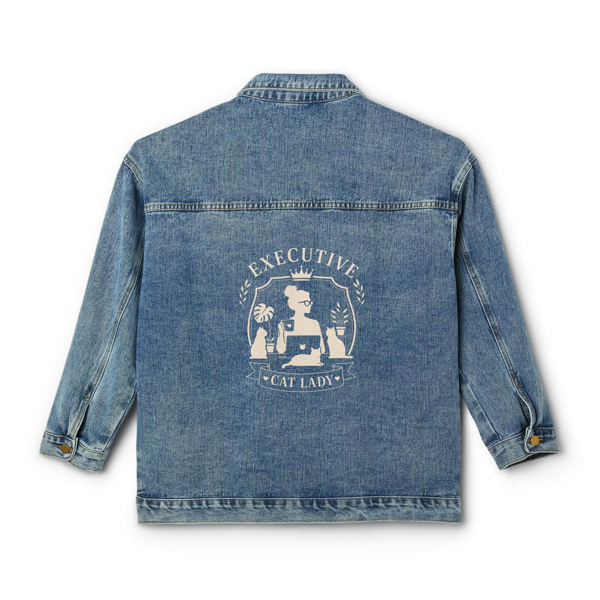 Executive Cat Lady Denim Jacket | Oversized Cat Lover Jean Jacket - Clothing, Women, Jackets - EpiAl's Shop