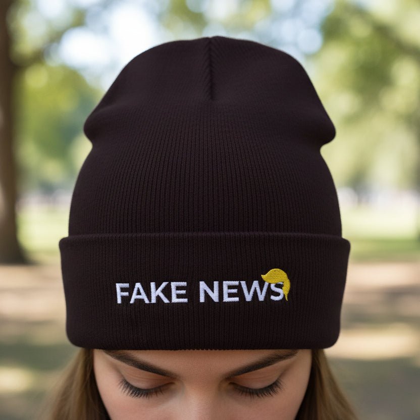 Fake News Embroidered Knit Beanie - Hats, Beanie - EpiAl's Shop