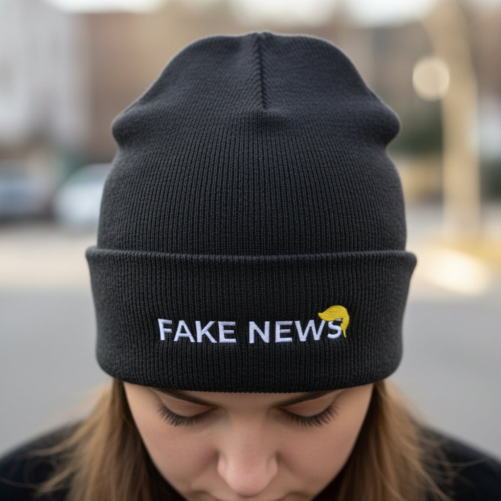 Fake News Embroidered Knit Beanie - Hats, Beanie - EpiAl's Shop