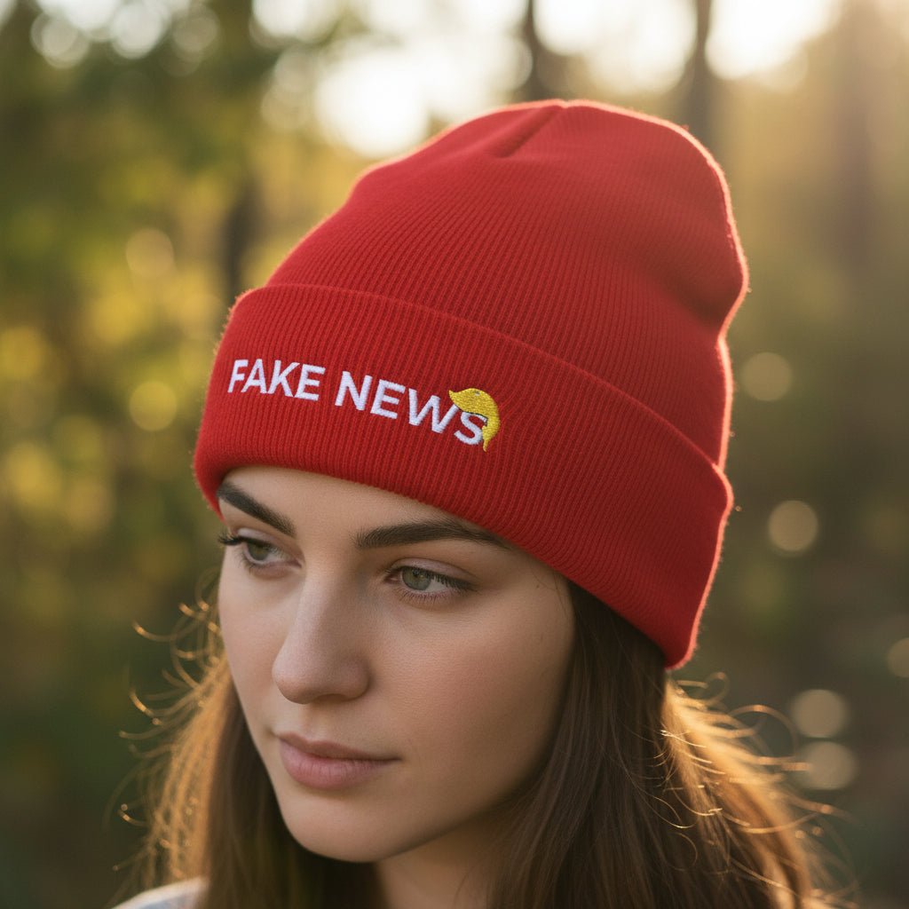Fake News Embroidered Knit Beanie - Hats, Beanie - EpiAl's Shop