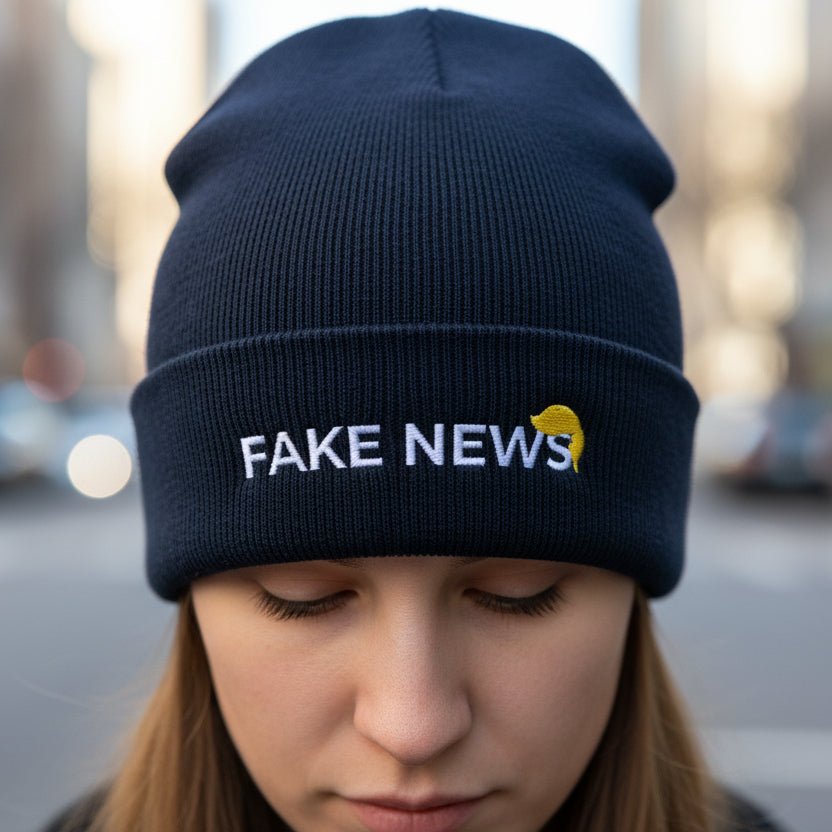 Fake News Embroidered Knit Beanie - Hats, Beanie - EpiAl's Shop