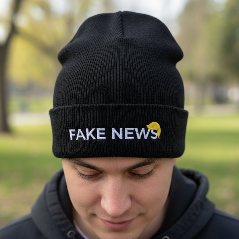 Fake News Embroidered Knit Beanie - Hats, Beanie - EpiAl's Shop
