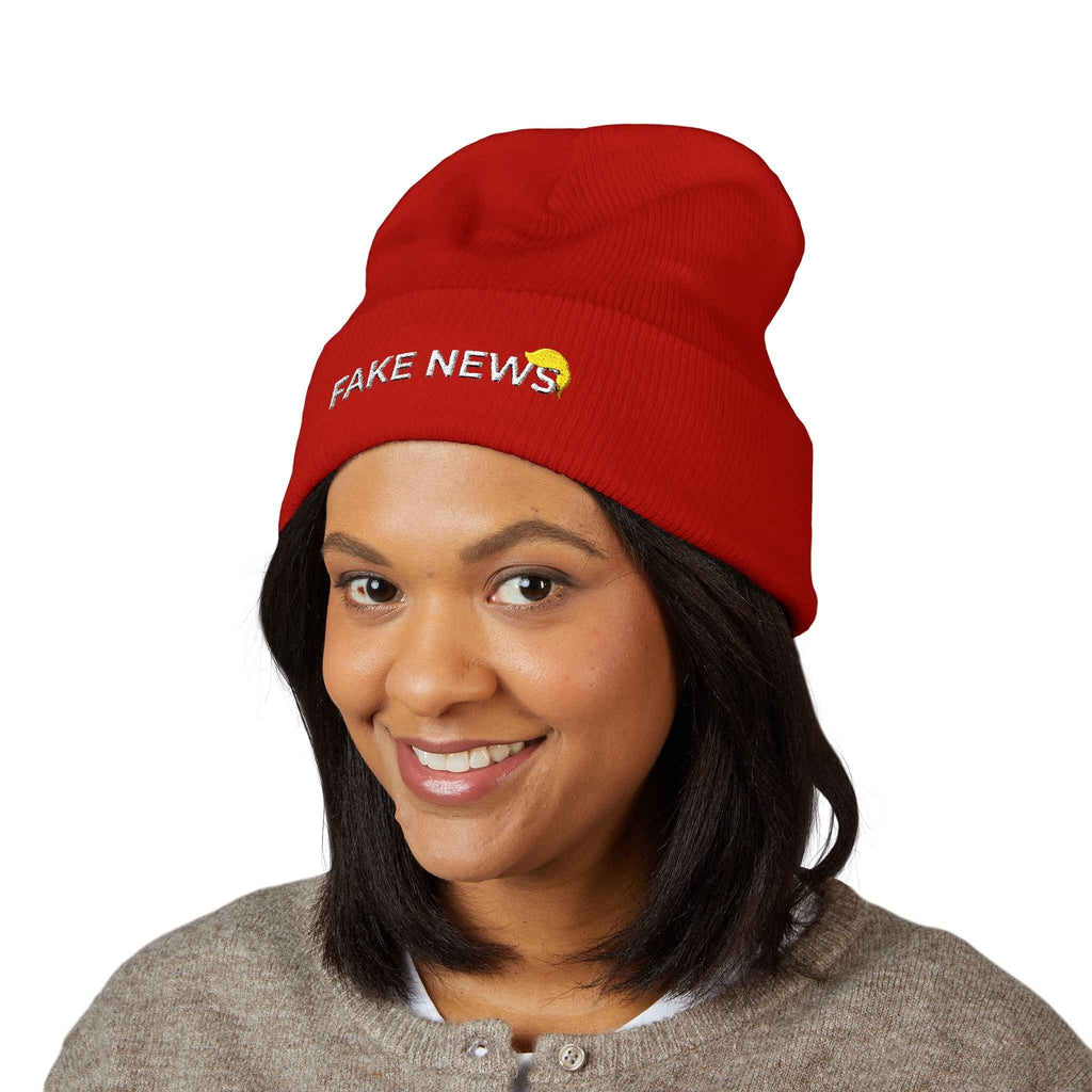 Fake News Embroidered Knit Beanie - Hats, Beanie - EpiAl's Shop