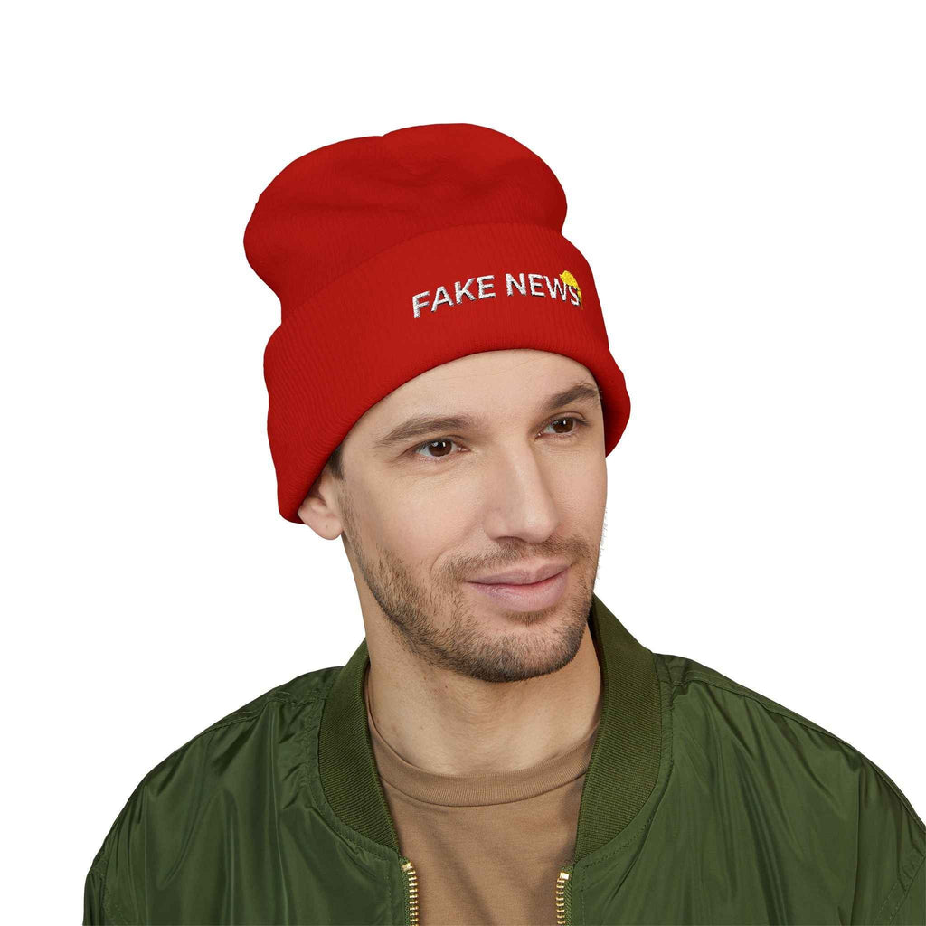Fake News Embroidered Knit Beanie - Hats, Beanie - EpiAl's Shop