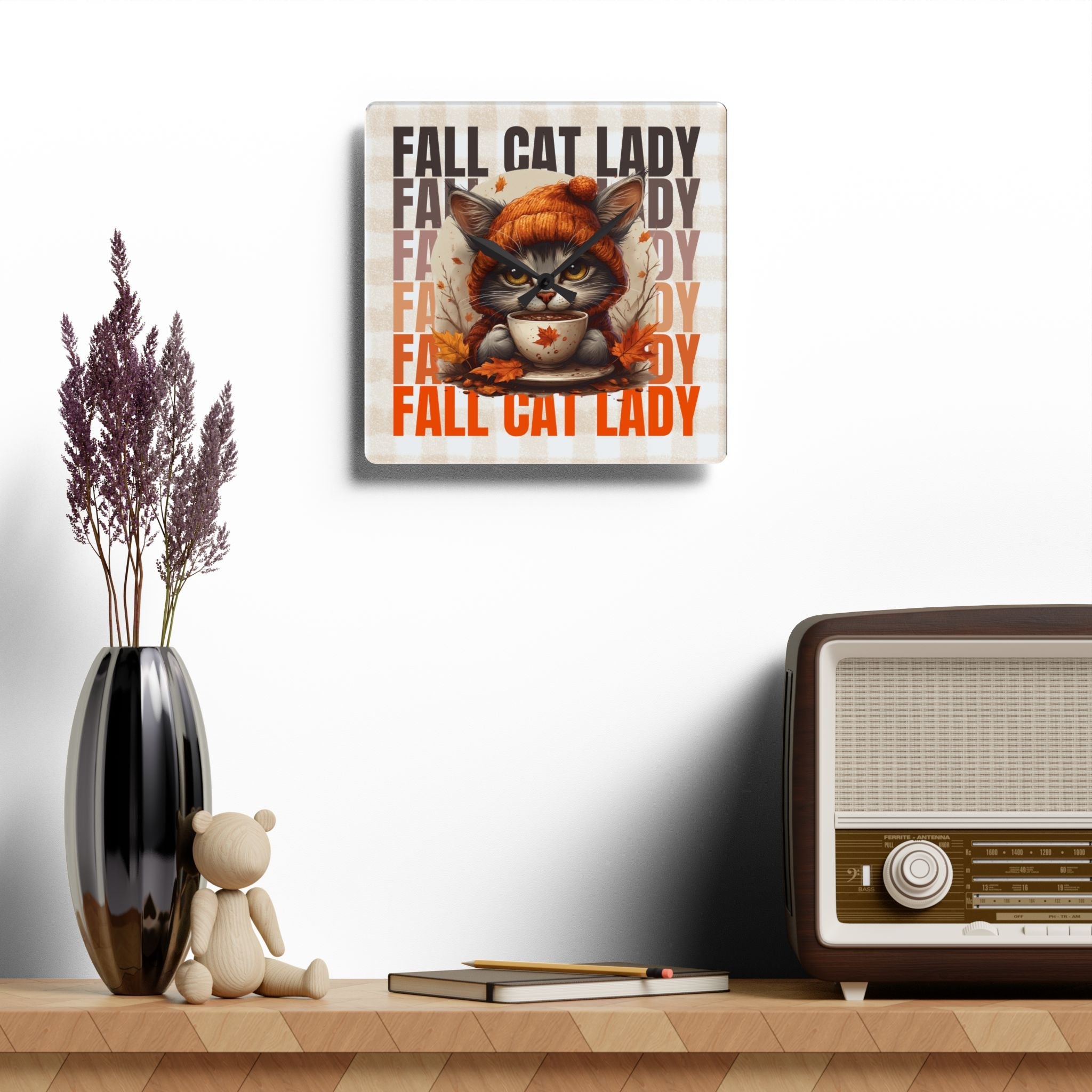 Fall Cat Lady Acrylic Wall Clock, Cute Cat Decor - Decor, Home, Wall Clocks - EpiAl's Shop