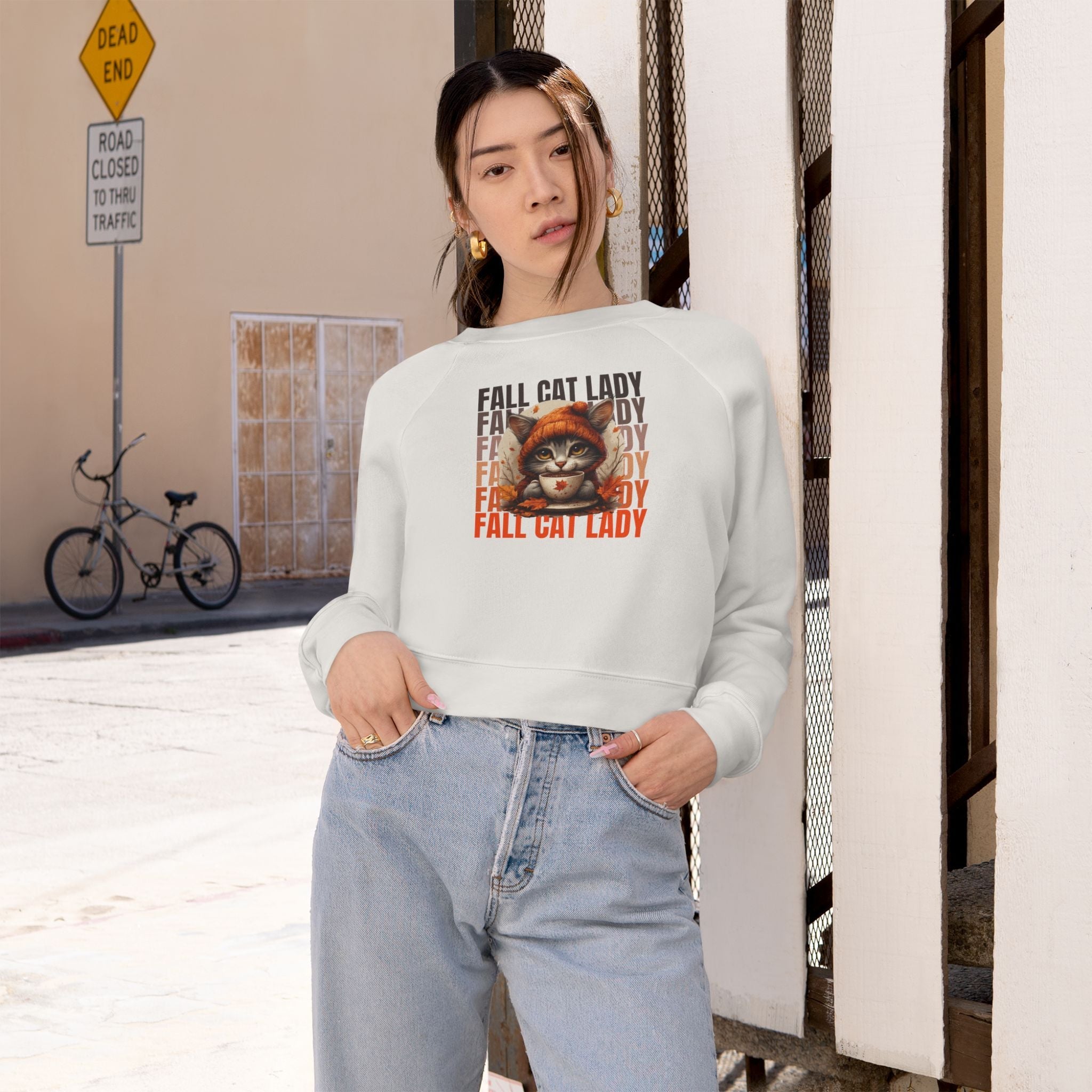 Fall Cat Lady Cropped Pullover | Cozy Women's Sweatshirt - Clothing, Sweatshirts, Crop - EpiAl's Shop
