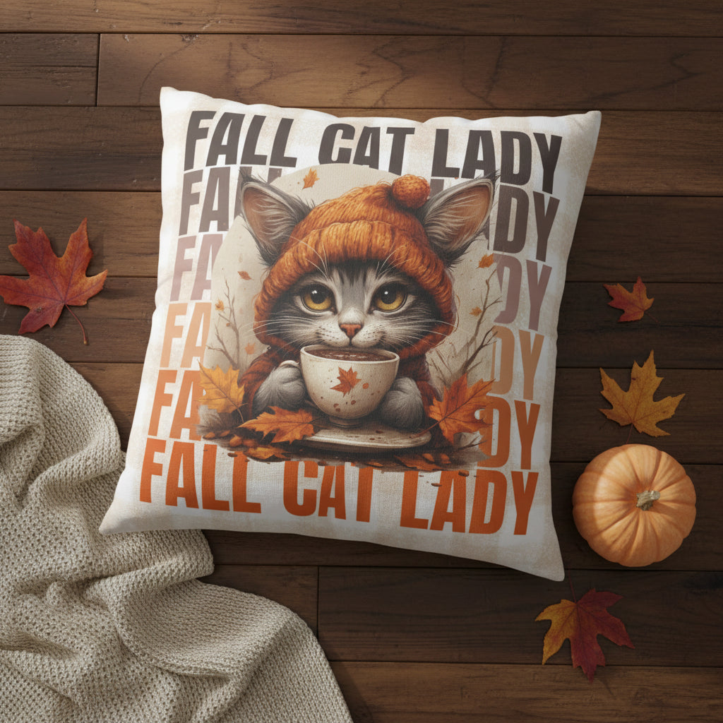 Fall Cat Lady Tufted Floor Pillow, Cozy Home Decor - Decor, Home, Pillows - EpiAl's Shop