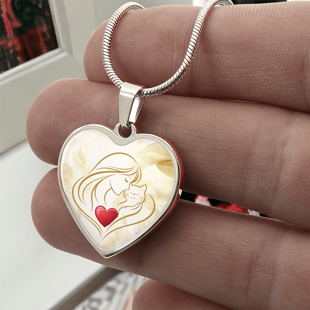 Feline Valentine Heart Necklace – Cat Love Keepsake - Jewelry, Necklaces - EpiAl's Shop
