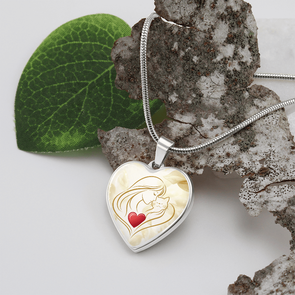 Feline Valentine Heart Necklace – Cat Love Keepsake - Jewelry, Necklaces - EpiAl's Shop