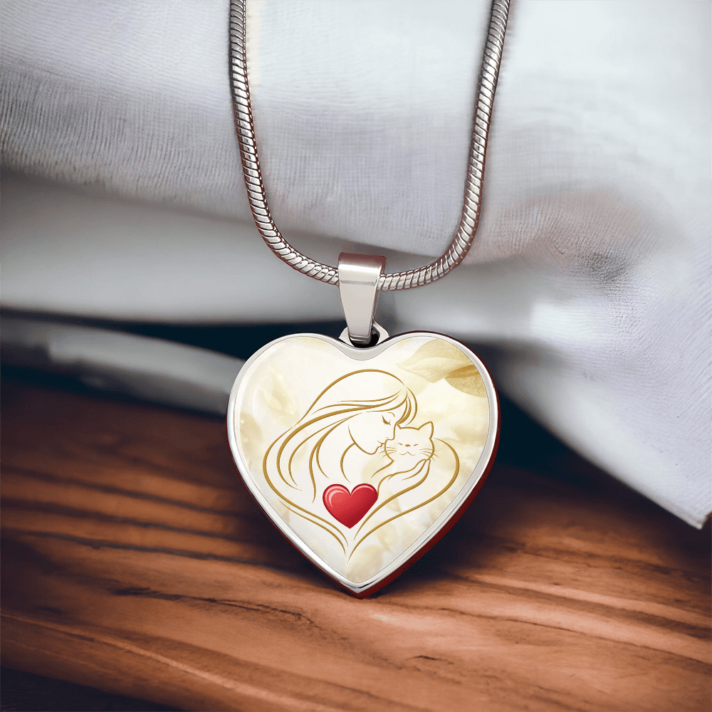 Feline Valentine Heart Necklace – Cat Love Keepsake - Jewelry, Necklaces - EpiAl's Shop