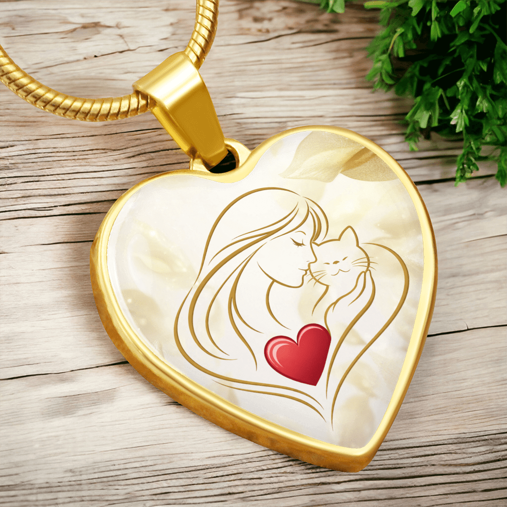 Feline Valentine Heart Necklace – Cat Love Keepsake - Jewelry, Necklaces - EpiAl's Shop