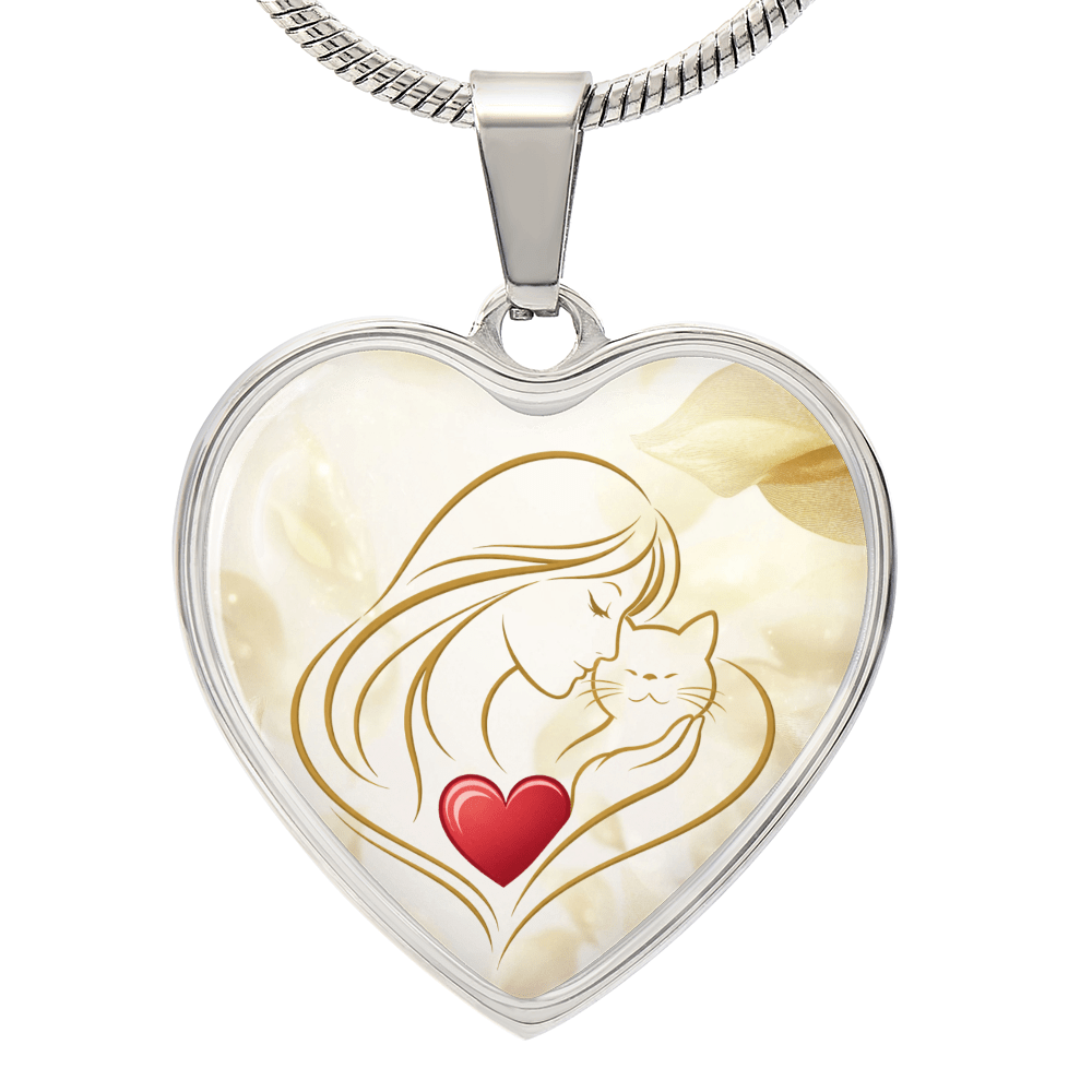 Feline Valentine Heart Necklace – Cat Love Keepsake - Jewelry, Necklaces - EpiAl's Shop