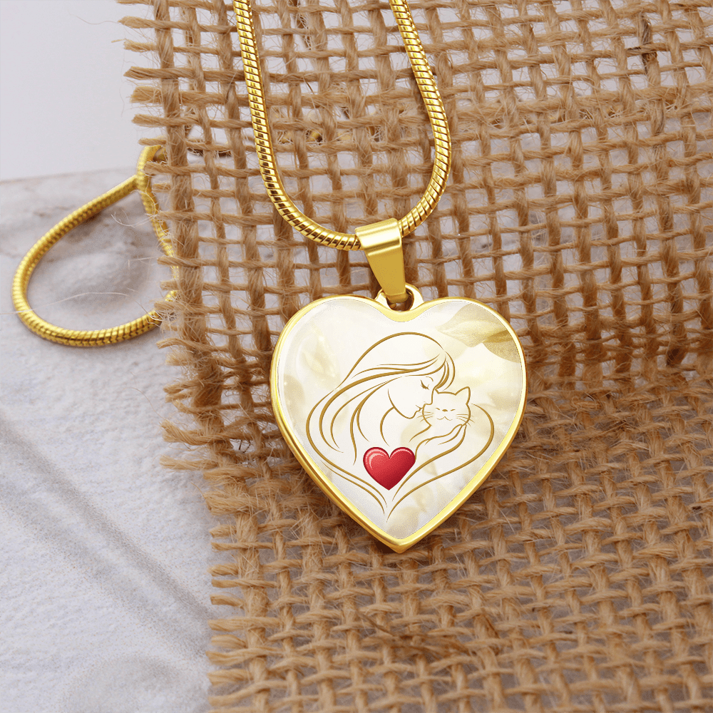 Feline Valentine Heart Necklace – Cat Love Keepsake - Jewelry, Necklaces - EpiAl's Shop