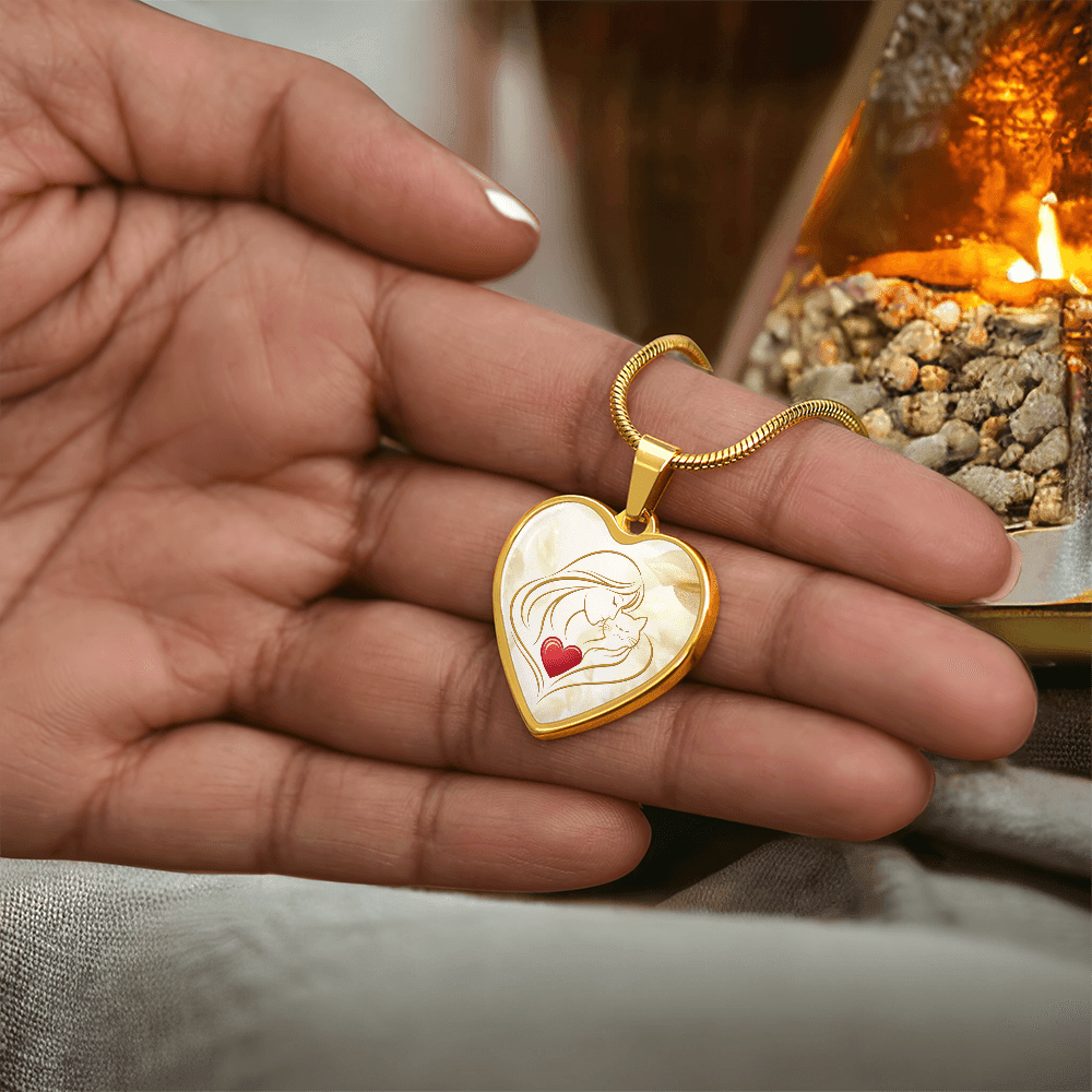 Feline Valentine Heart Necklace – Cat Love Keepsake - Jewelry, Necklaces - EpiAl's Shop