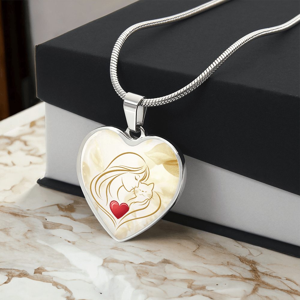 Feline Valentine Heart Necklace – Cat Love Keepsake - Jewelry, Necklaces - EpiAl's Shop