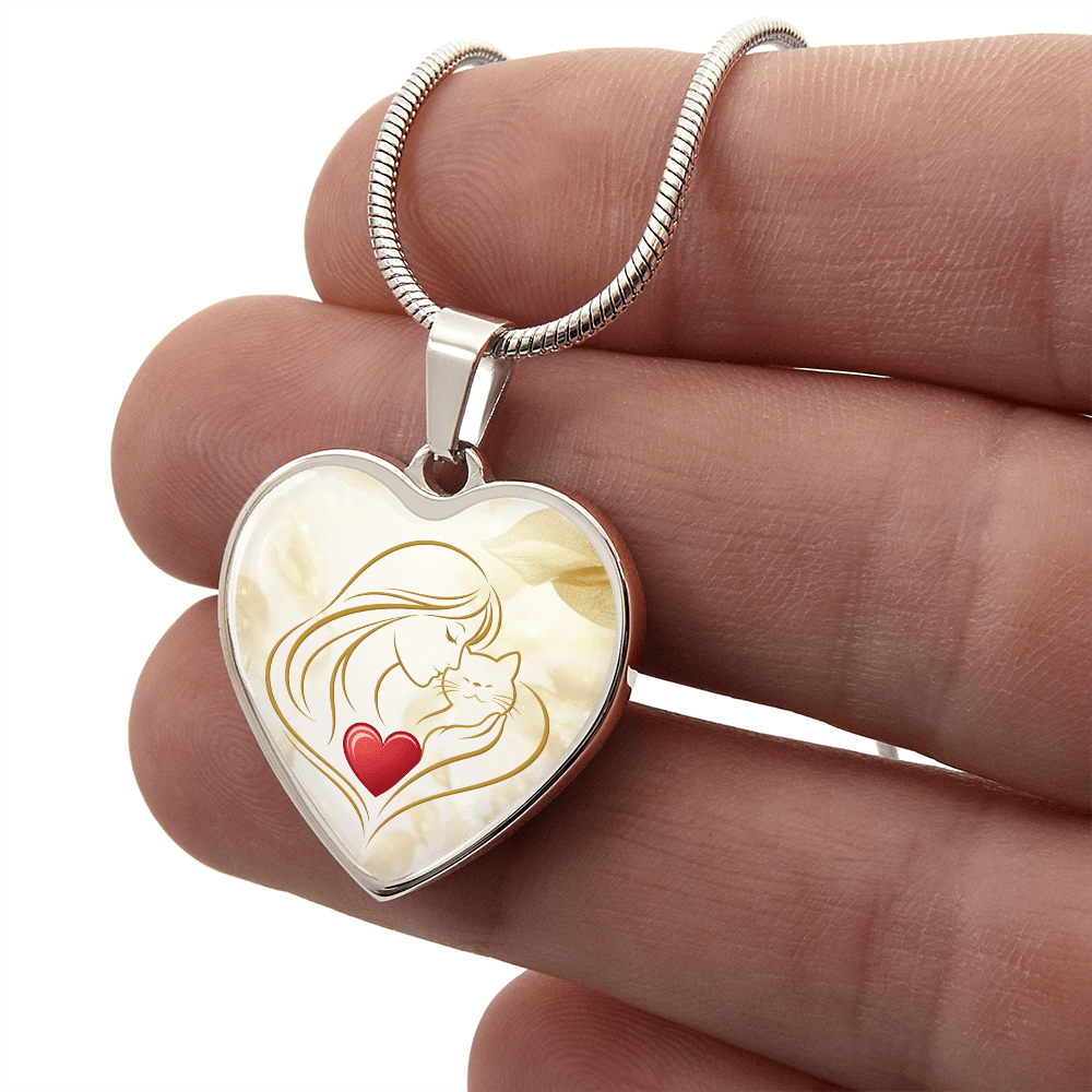 Feline Valentine Heart Necklace – Cat Love Keepsake - Jewelry, Necklaces - EpiAl's Shop