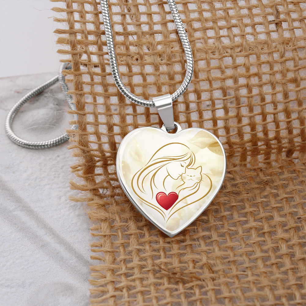 Feline Valentine Heart Necklace – Cat Love Keepsake - Jewelry, Necklaces - EpiAl's Shop