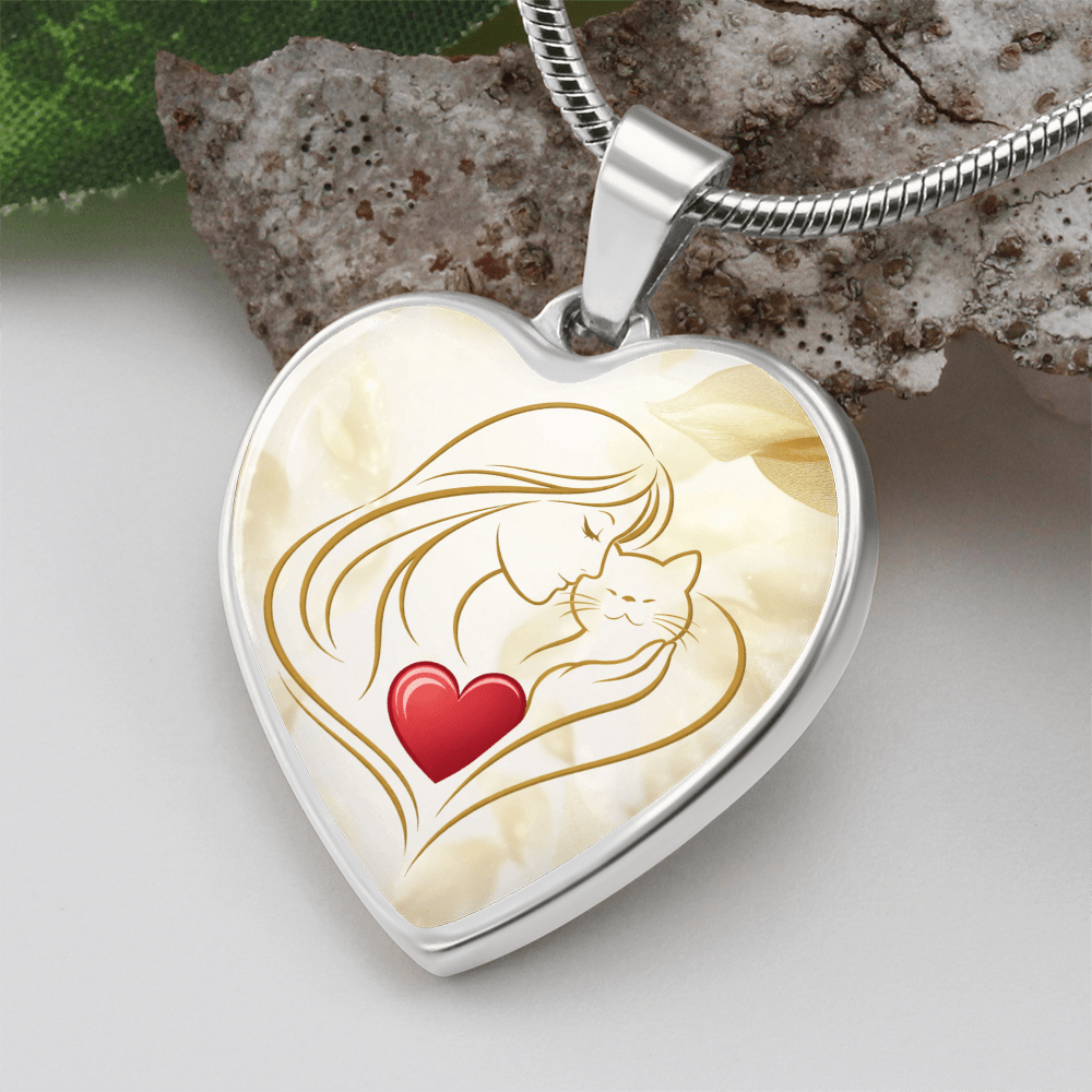 Feline Valentine Heart Necklace – Cat Love Keepsake - Jewelry, Necklaces - EpiAl's Shop