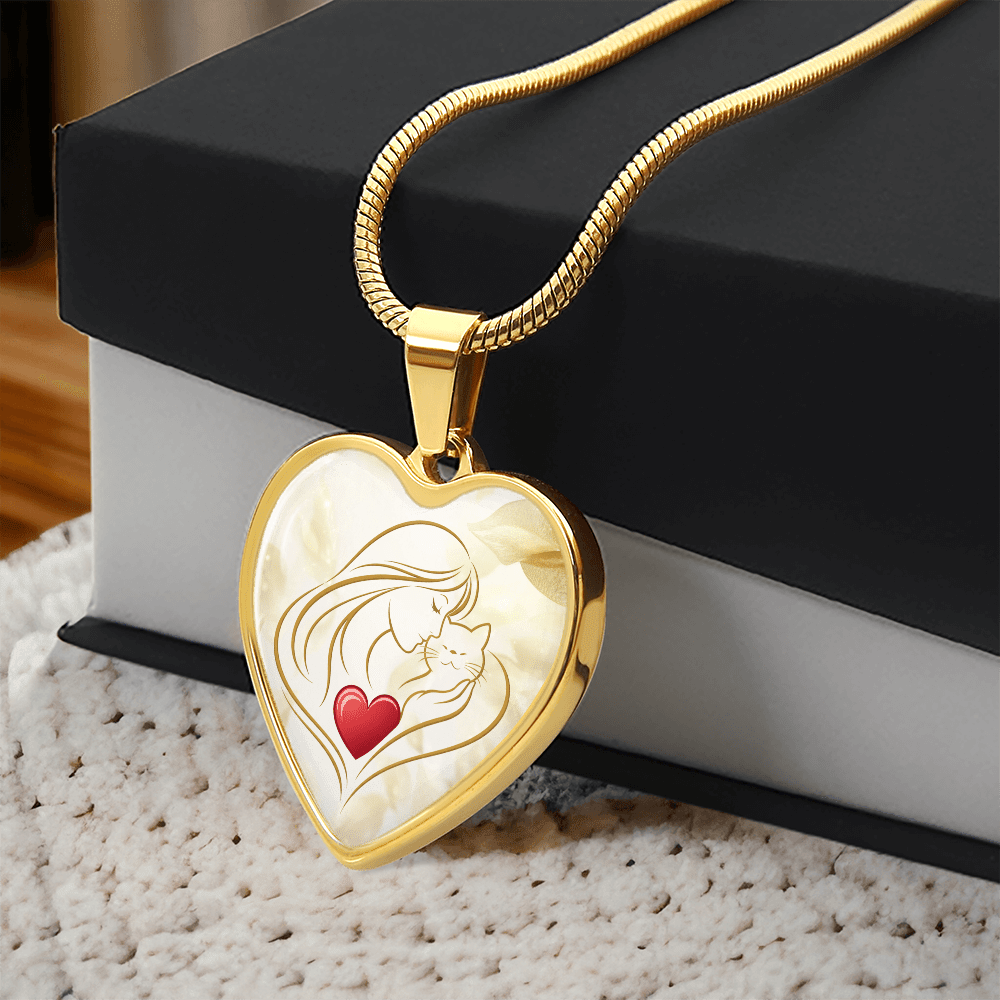 Feline Valentine Heart Necklace – Cat Love Keepsake - Jewelry, Necklaces - EpiAl's Shop