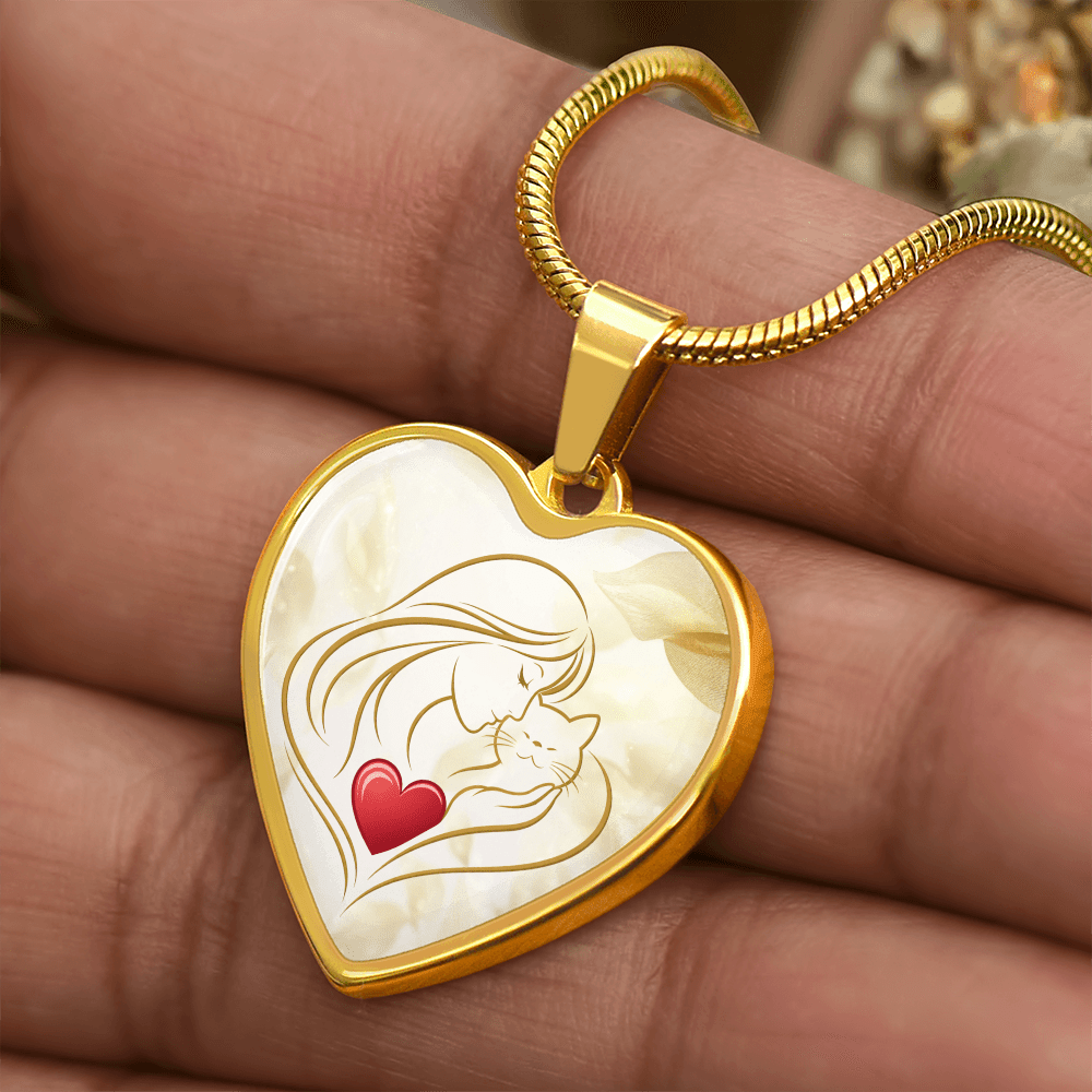 Feline Valentine Heart Necklace – Cat Love Keepsake - Jewelry, Necklaces - EpiAl's Shop