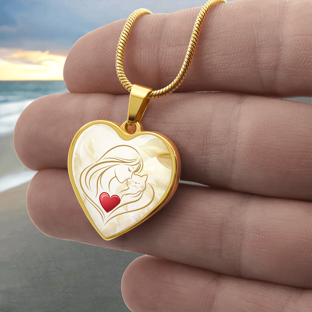 Feline Valentine Heart Necklace – Cat Love Keepsake - Jewelry, Necklaces - EpiAl's Shop