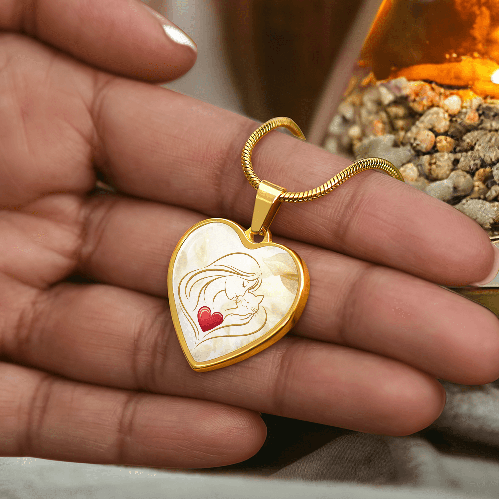 Feline Valentine Heart Necklace – Cat Love Keepsake - Jewelry, Necklaces - EpiAl's Shop