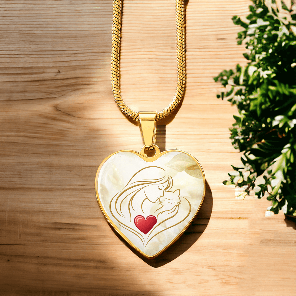 Feline Valentine Heart Necklace – Cat Love Keepsake - Jewelry, Necklaces - EpiAl's Shop