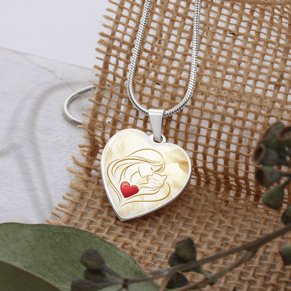 Feline Valentine Heart Necklace – Cat Love Keepsake - Jewelry, Necklaces - EpiAl's Shop
