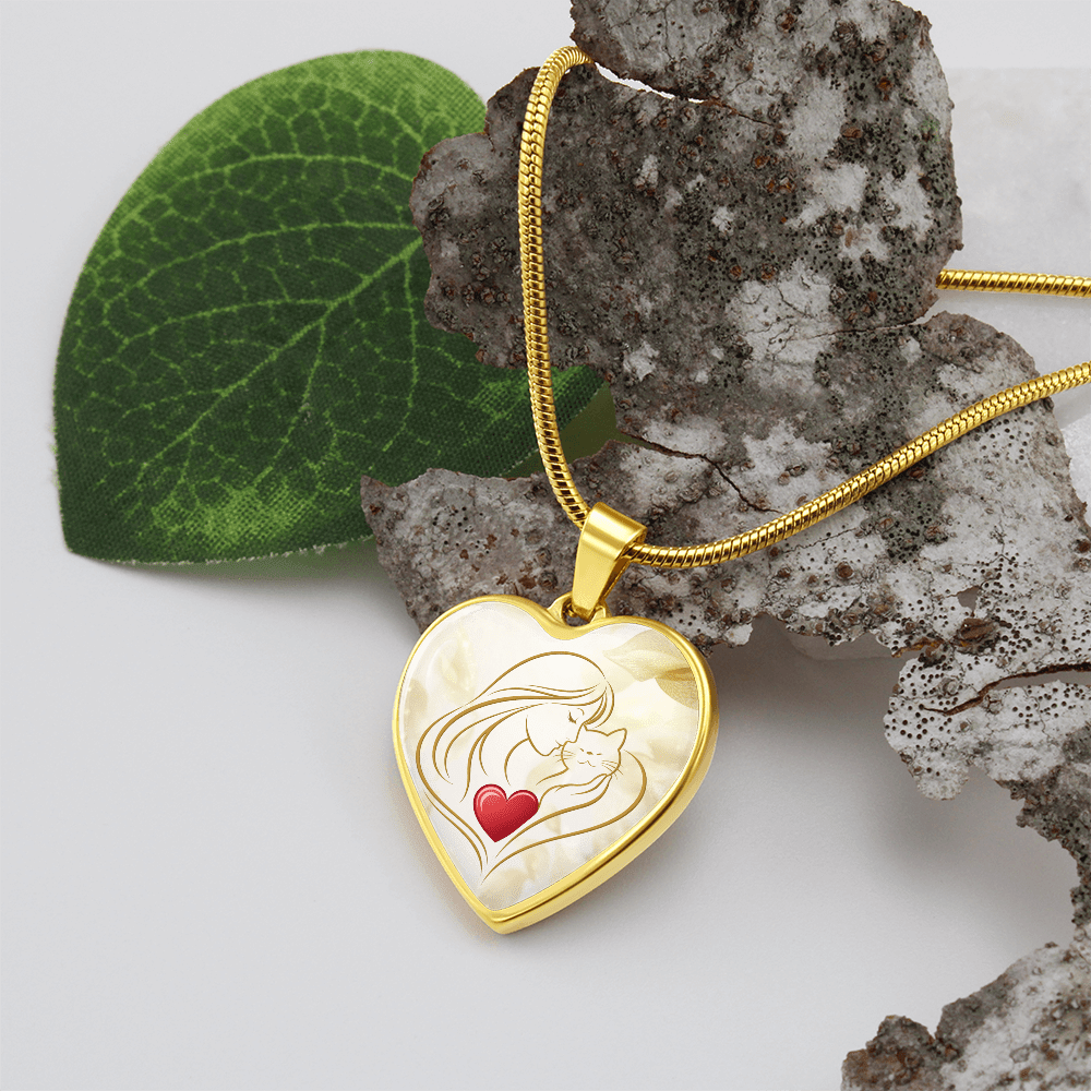 Feline Valentine Heart Necklace – Cat Love Keepsake - Jewelry, Necklaces - EpiAl's Shop