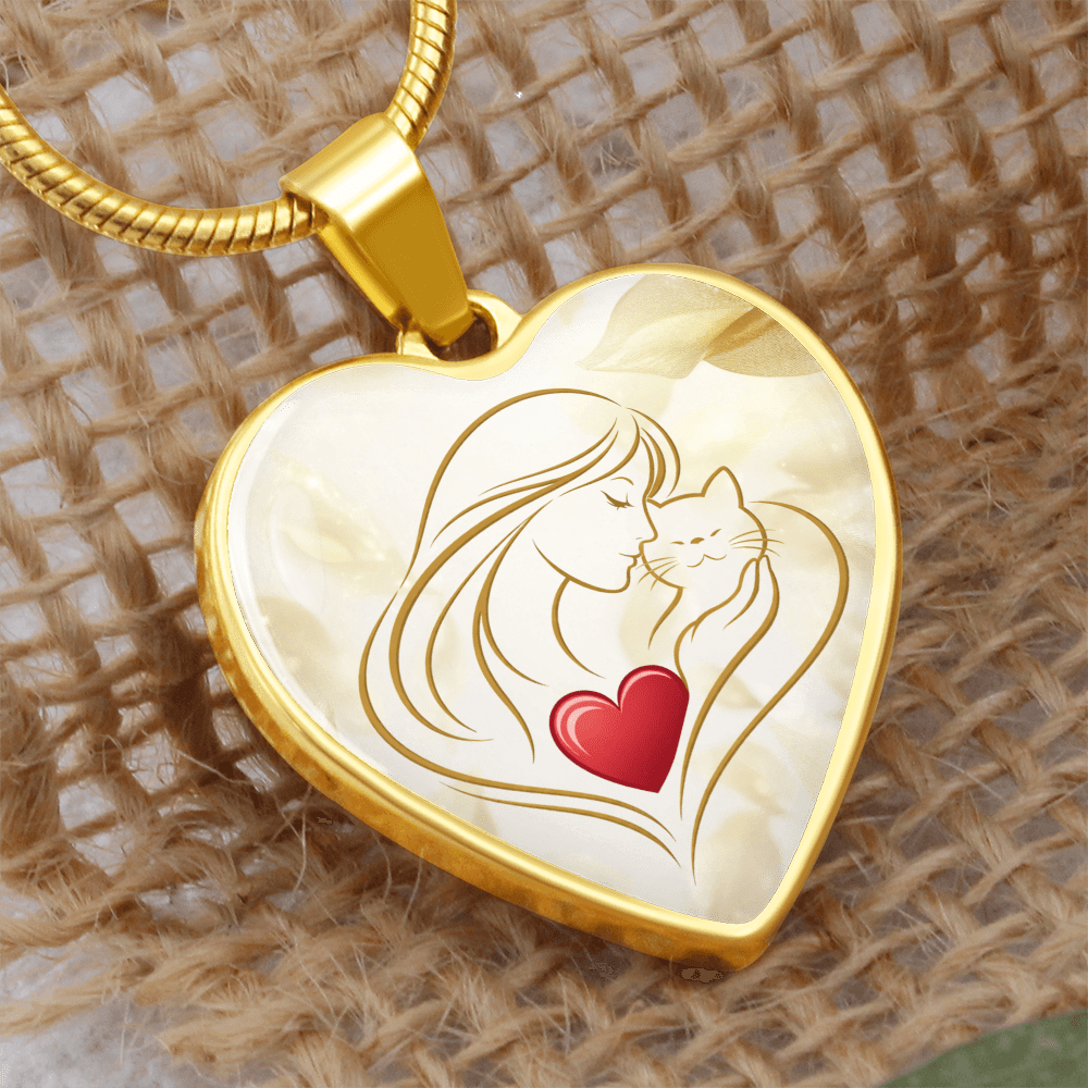 Feline Valentine Heart Necklace – Cat Love Keepsake - Jewelry, Necklaces - EpiAl's Shop