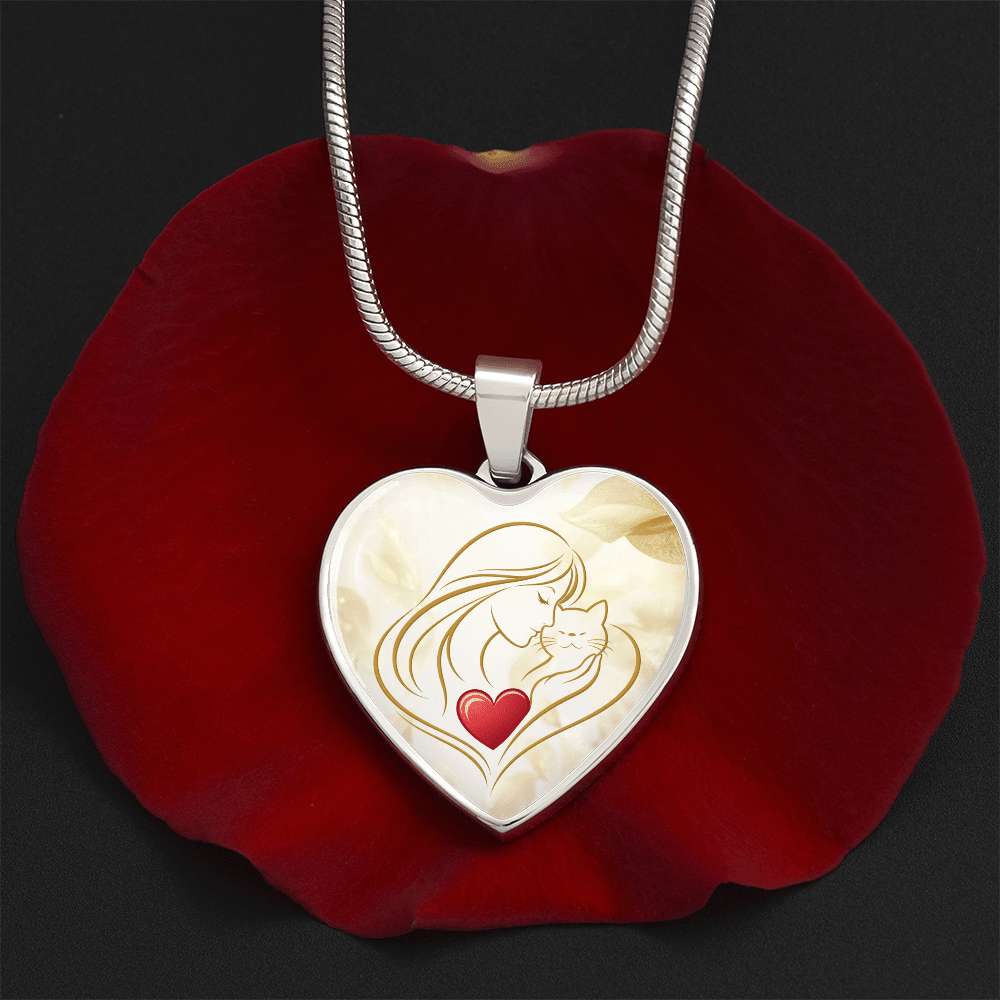 Feline Valentine Heart Necklace – Cat Love Keepsake - Jewelry, Necklaces - EpiAl's Shop