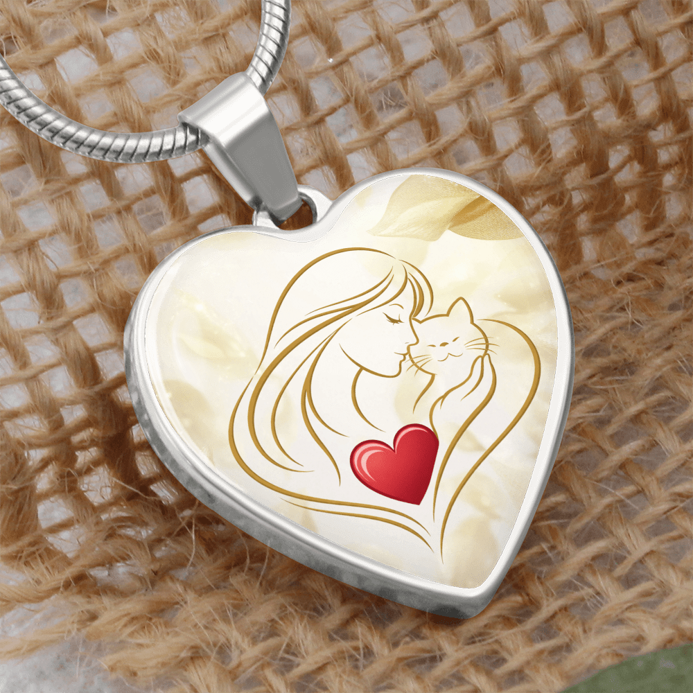 Feline Valentine Heart Necklace – Cat Love Keepsake - Jewelry, Necklaces - EpiAl's Shop