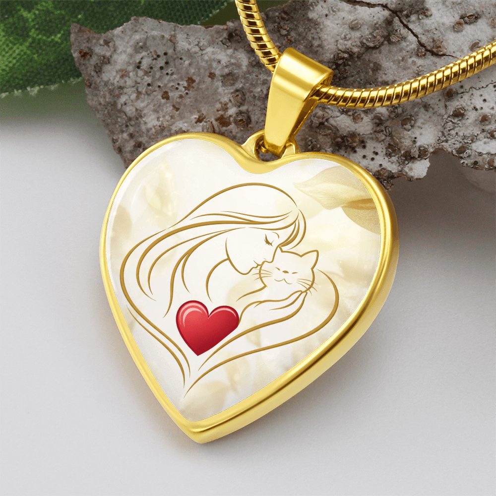 Feline Valentine Heart Necklace – Cat Love Keepsake - Jewelry, Necklaces - EpiAl's Shop