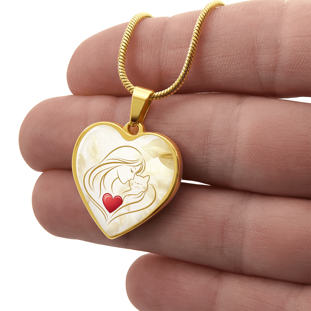 Feline Valentine Heart Necklace – Cat Love Keepsake - Jewelry, Necklaces - EpiAl's Shop