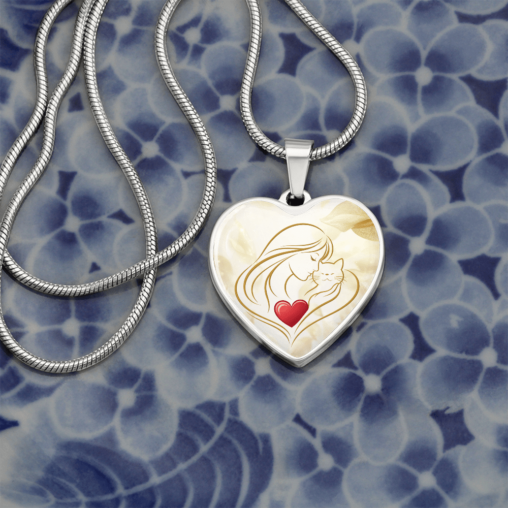 Feline Valentine Heart Necklace – Cat Love Keepsake - Jewelry, Necklaces - EpiAl's Shop
