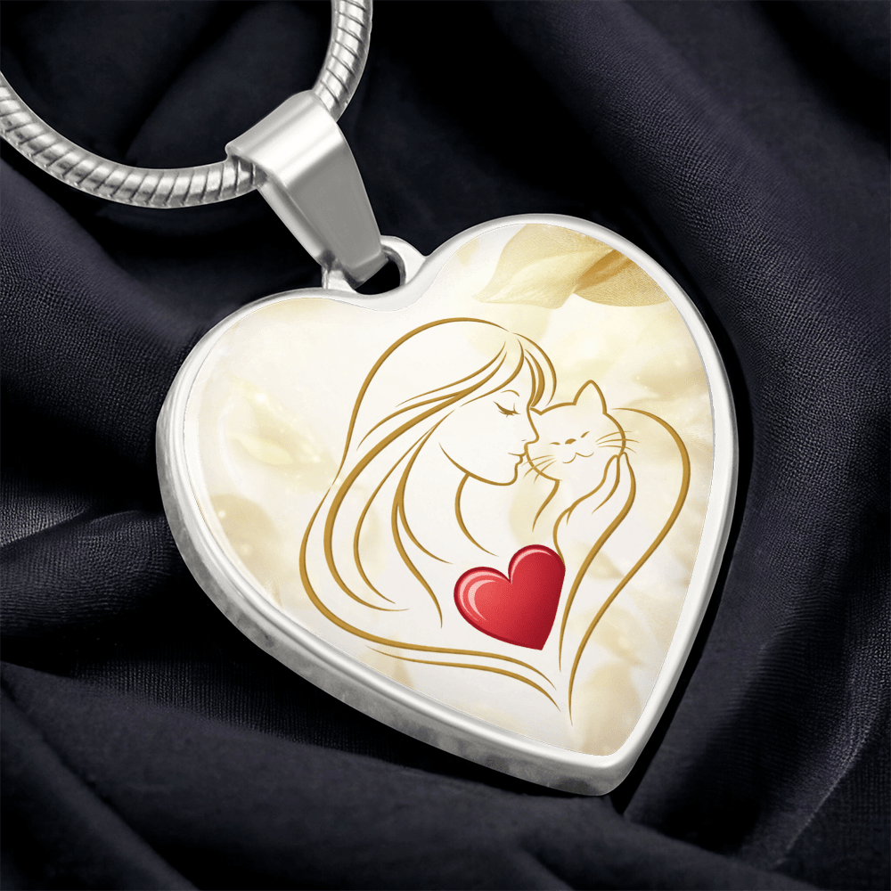 Feline Valentine Heart Necklace – Cat Love Keepsake - Jewelry, Necklaces - EpiAl's Shop