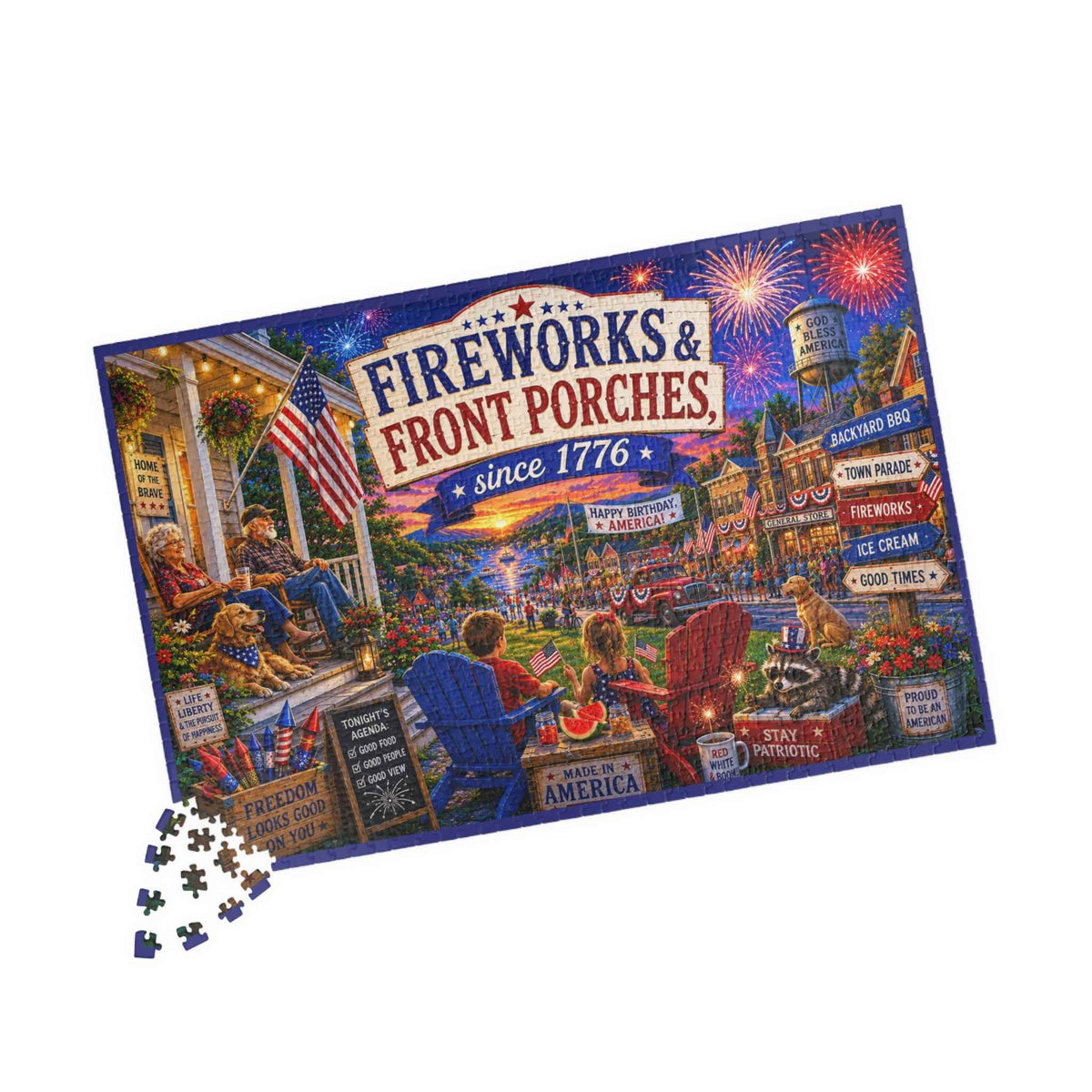Fireworks & Front Porches Puzzle | Patriotic Americana Jigsaw | 1014 Pieces - Toys & Games, Puzzles - EpiAl's Shop