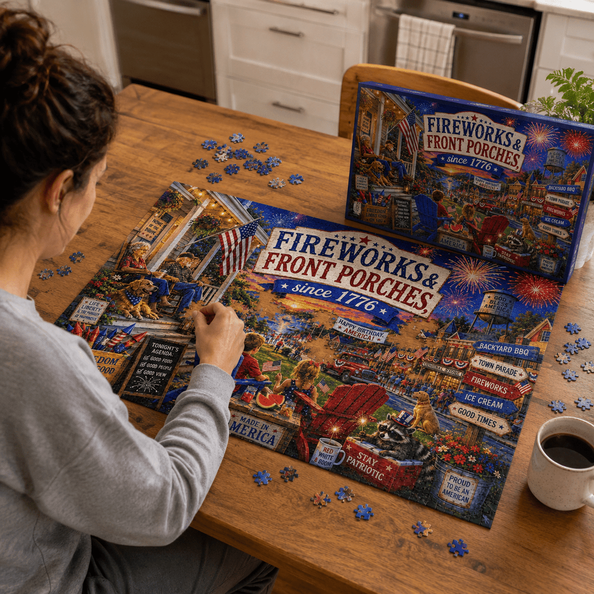 Fireworks & Front Porches Puzzle | Patriotic Americana Jigsaw | 1014 Pieces - Toys & Games, Puzzles - EpiAl's Shop