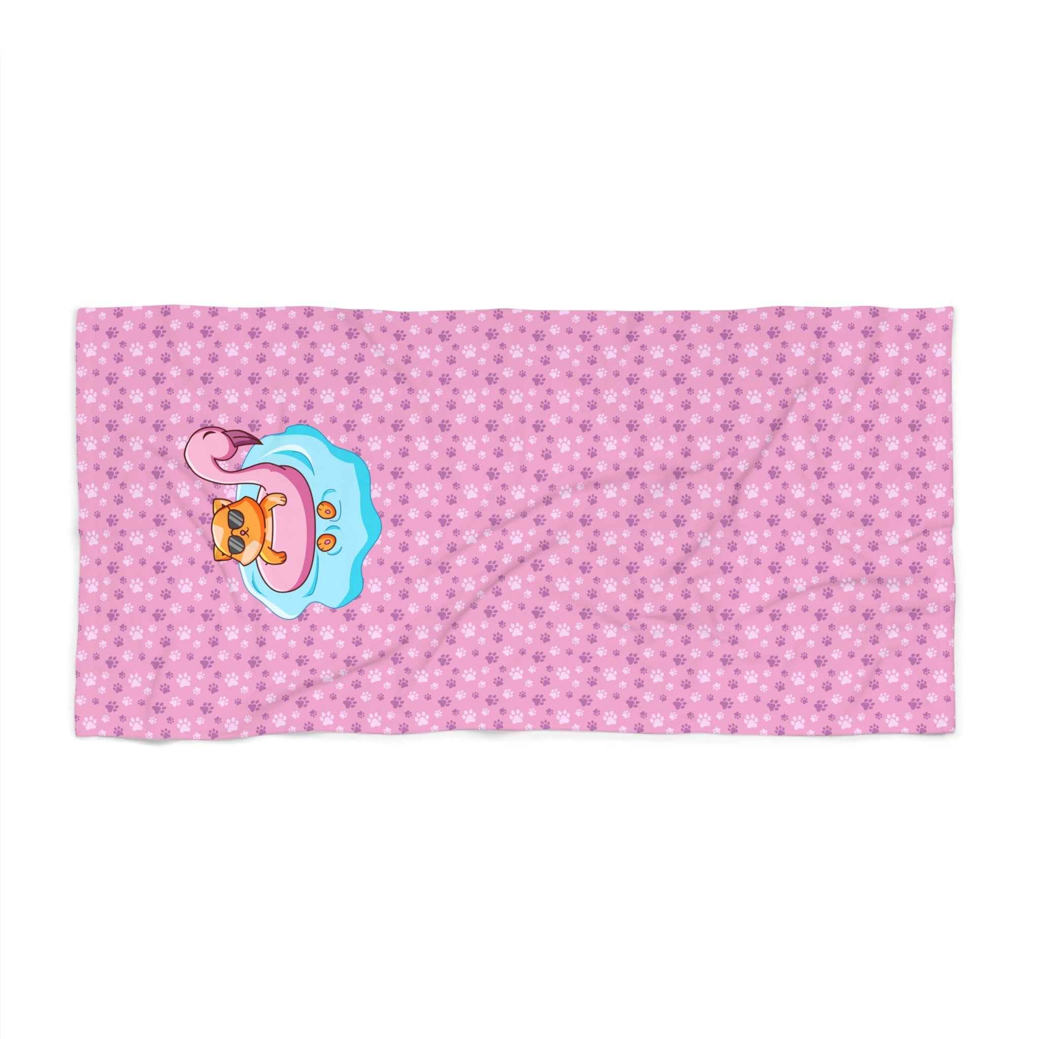 Flamingo Kitty Beach Towel