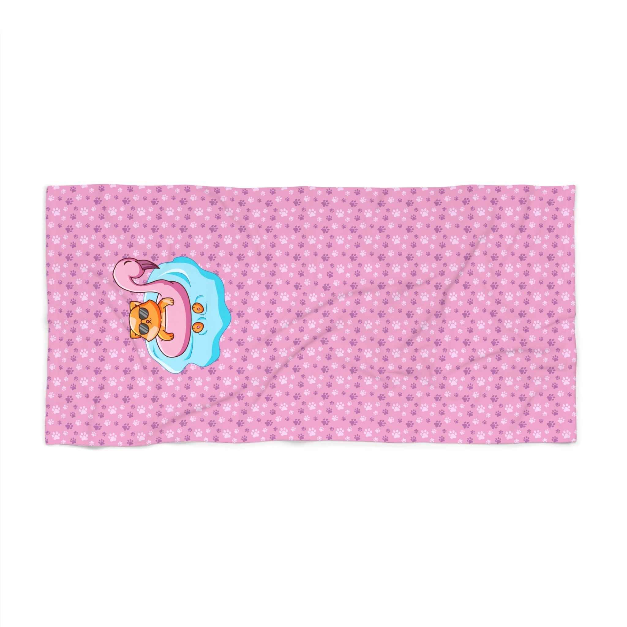 Flamingo Kitty Beach Towel