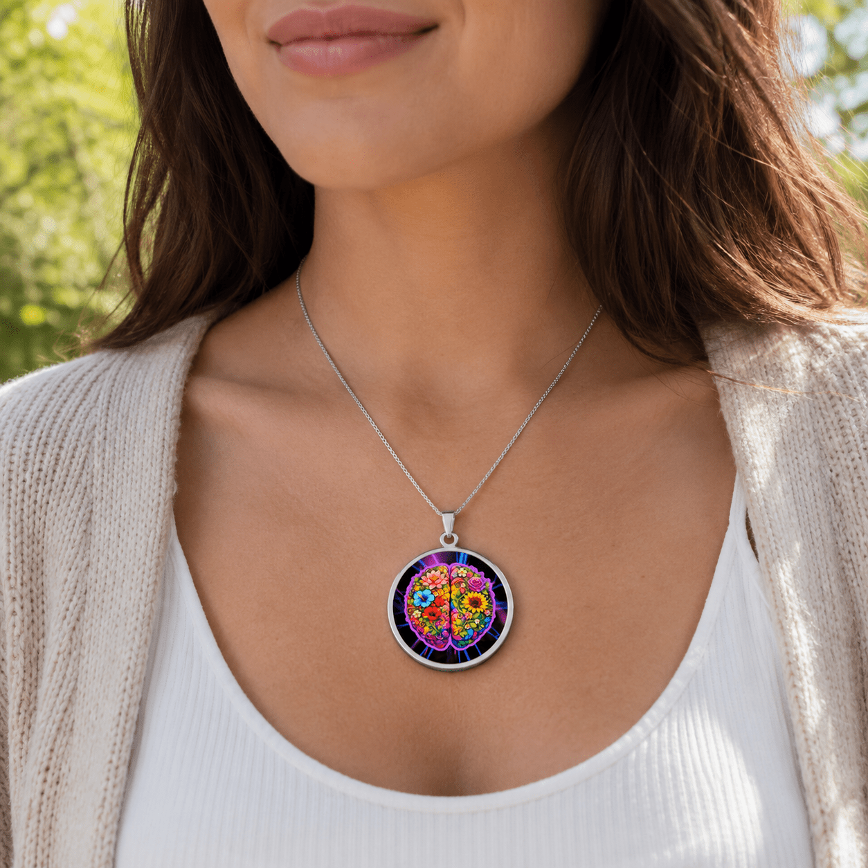 Floral Brain Epilepsy & Mental Health Awareness Necklace - Jewelry, Necklaces - EpiAl's Shop
