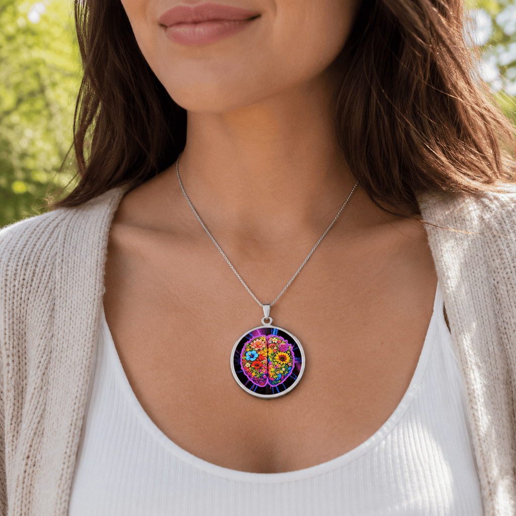 Floral Brain Epilepsy & Mental Health Awareness Necklace - Jewelry, Necklaces - EpiAl's Shop