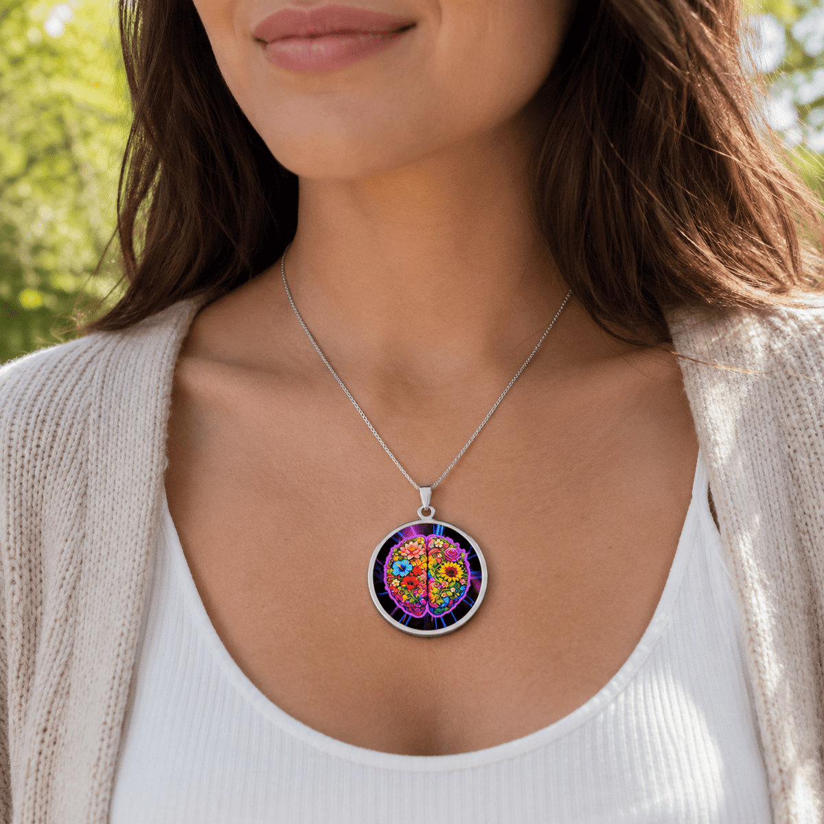 Floral Brain Epilepsy & Mental Health Awareness Necklace - Jewelry, Necklaces - EpiAl's Shop