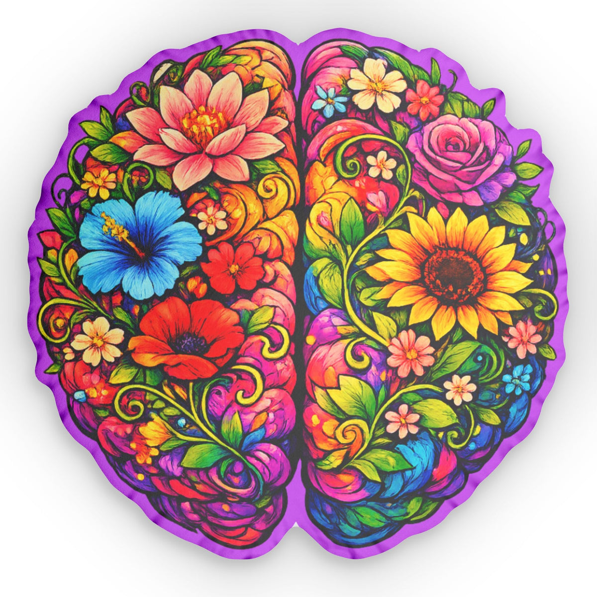 Floral Brain Shaped Pillow – Colorful Epilepsy Awareness Cushion - Decor, Pillows, Shaped - EpiAl's Shop