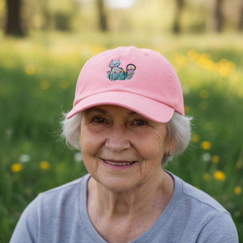 Floral Cat Embroidered Hat – Soft Garden Cat Cotton Cap - Hats, Baseball & Trucker - EpiAl's Shop