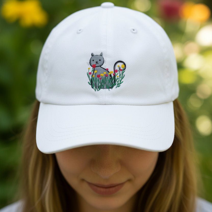 Floral Cat Embroidered Hat – Soft Garden Cat Cotton Cap - Hats, Baseball & Trucker - EpiAl's Shop