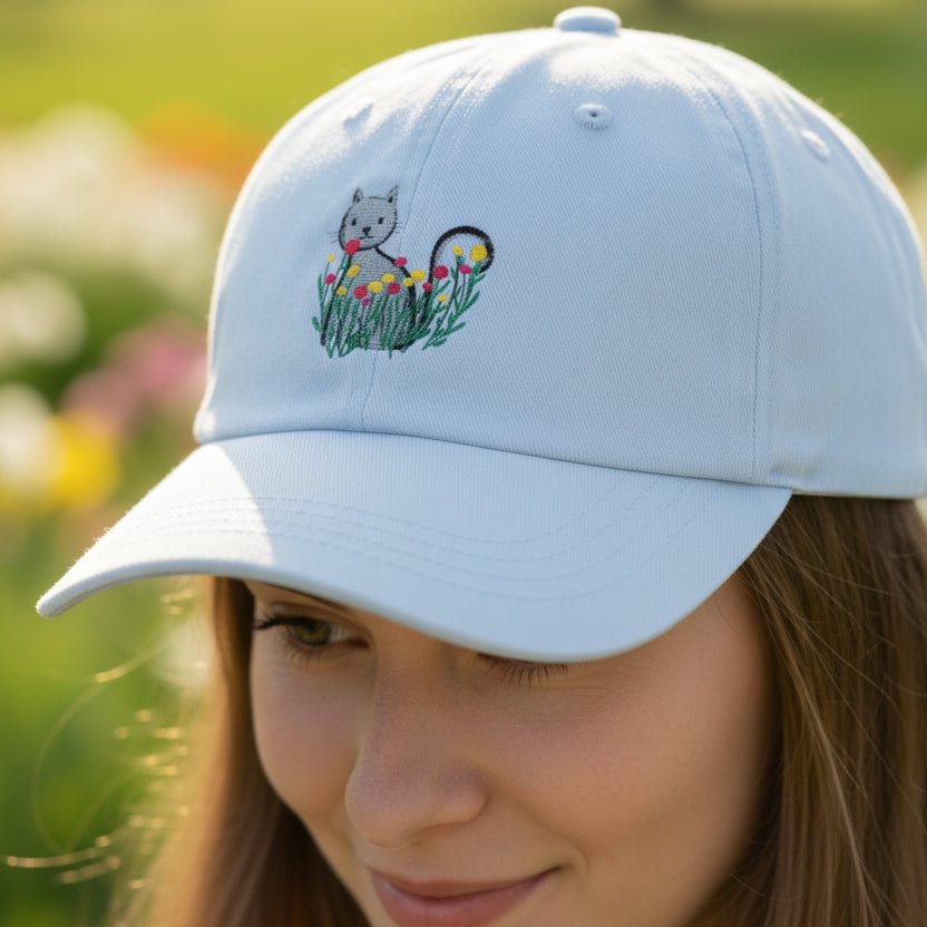 Floral Cat Embroidered Hat – Soft Garden Cat Cotton Cap - Hats, Baseball & Trucker - EpiAl's Shop
