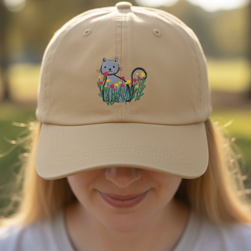 Floral Cat Embroidered Hat – Soft Garden Cat Cotton Cap - Hats, Baseball & Trucker - EpiAl's Shop